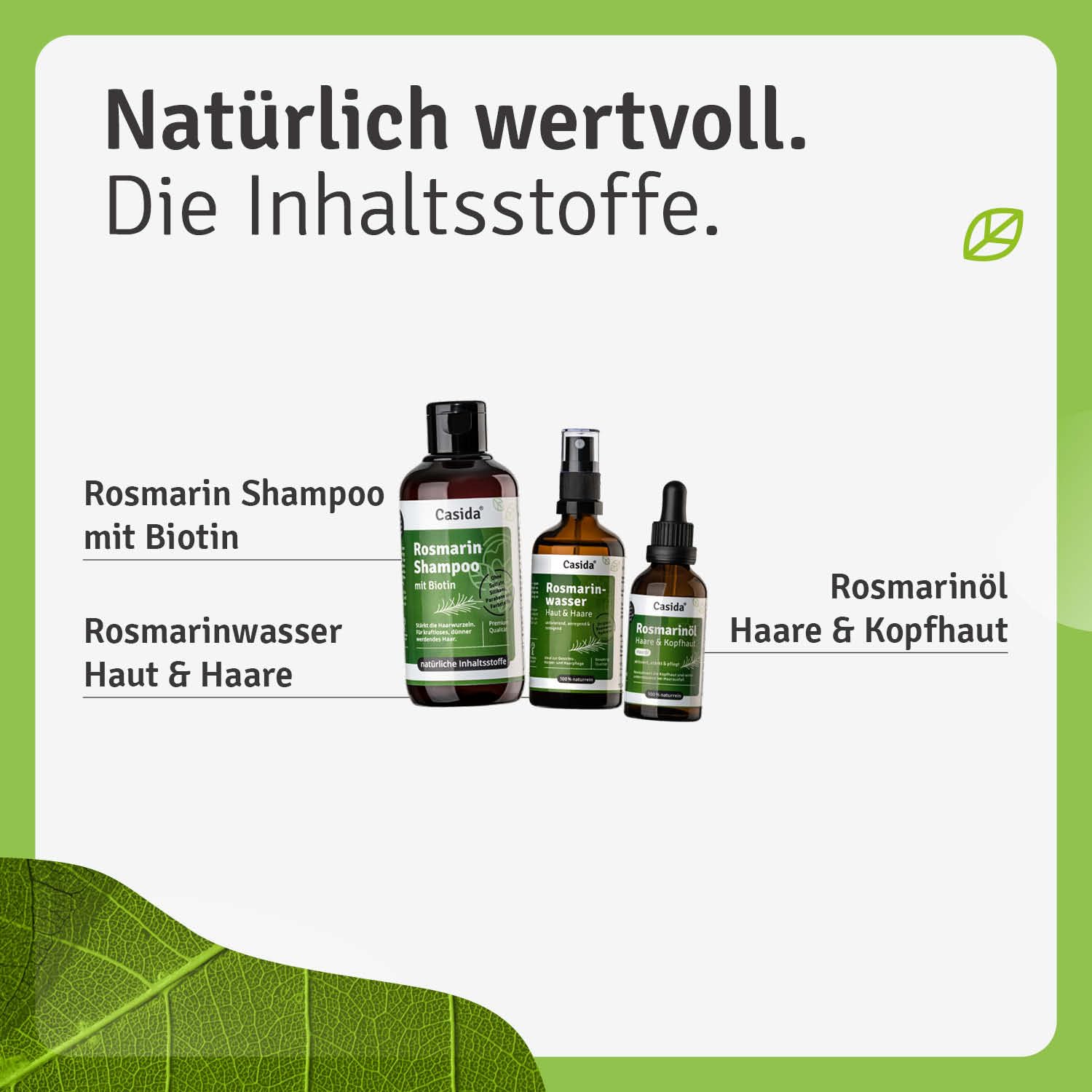 Casida Juego de tratamiento para el cabello de romero, champú de romero, agua de romero y aceite de romero para el cabello, cuidado óptimo con ingredientes naturales para el crecimiento del cabello