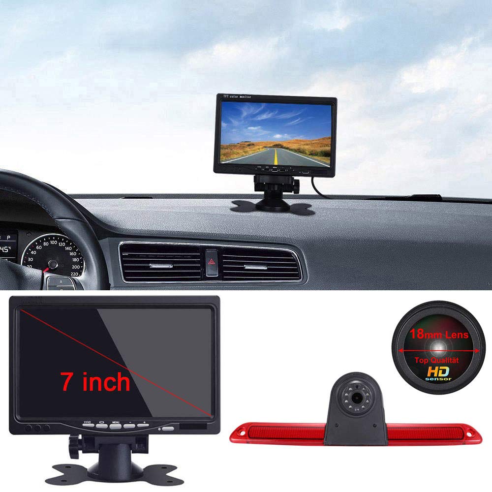 Kamera z obiektywem 18 mm + 18 cm monitor TFT LCD. Samochodowy HD wodoodporny zestaw kamer cofania światła hamowania do kamery dachowej Van Mercedes Benz Sprinter W906/Volkswagen VW Crafter Caravelle