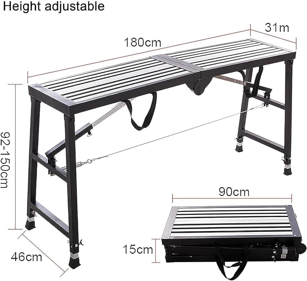 Steel Tower Folding Scaffolding Work Platform with Adjustable Height Ideal for Washing Vehicles Cleaning Painting Decorating Scaffolding Equipment Tools for Versatile Use (Size: 18