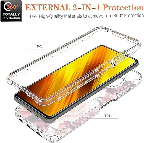 Miniatura 3 de Funda para Poco X3 NFCPoco X3 ProPoco X3, M2007J20CG con protector de pantalla de vidrio templado, diseño floral a prueba de golpes, funda