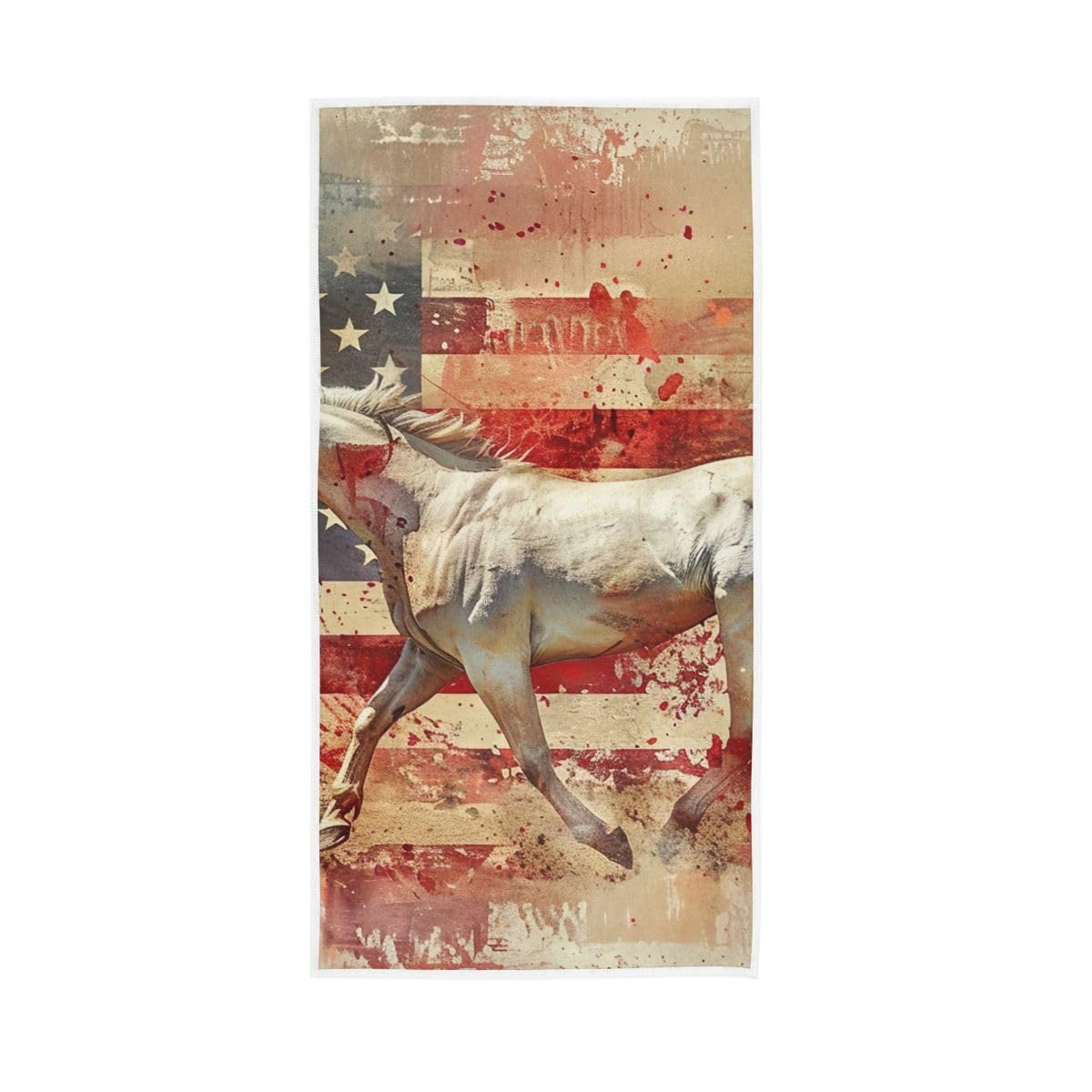 HUYGD American Flag Cream Horse Hand Towel, Multipurpose Bathroom Towel for Bathroom, Gym, Hotel, Spa 15 x 30 Inches