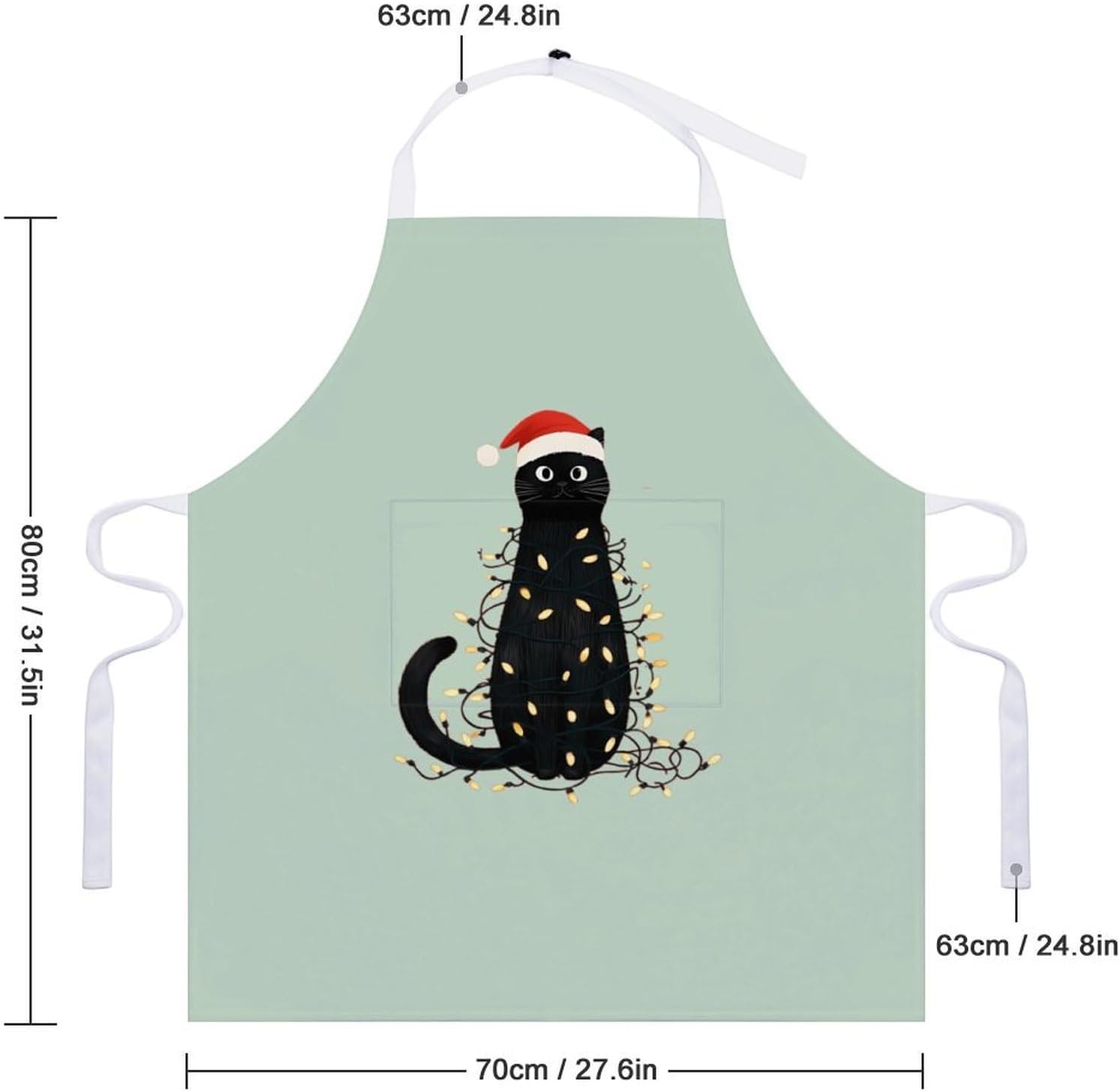 Santa Black Cat In Christmas Classic Chef Aprons for Cooking Waterproof Kitchen Apron with Pockets