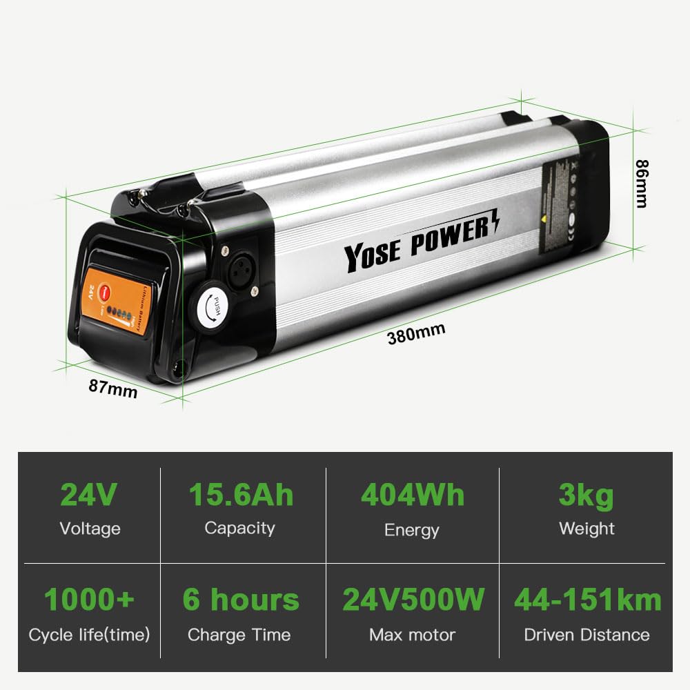E-Bike Batterie 24V 15,6Ah Li-ion Akku Silverfish mit Ladegerät kompatibel mit Phylion/XH259-10J, Zhenlong/ZL1010-F, Phylion,MiFa, Rex (24V 15,6Ah Akku mit Ladegerät)