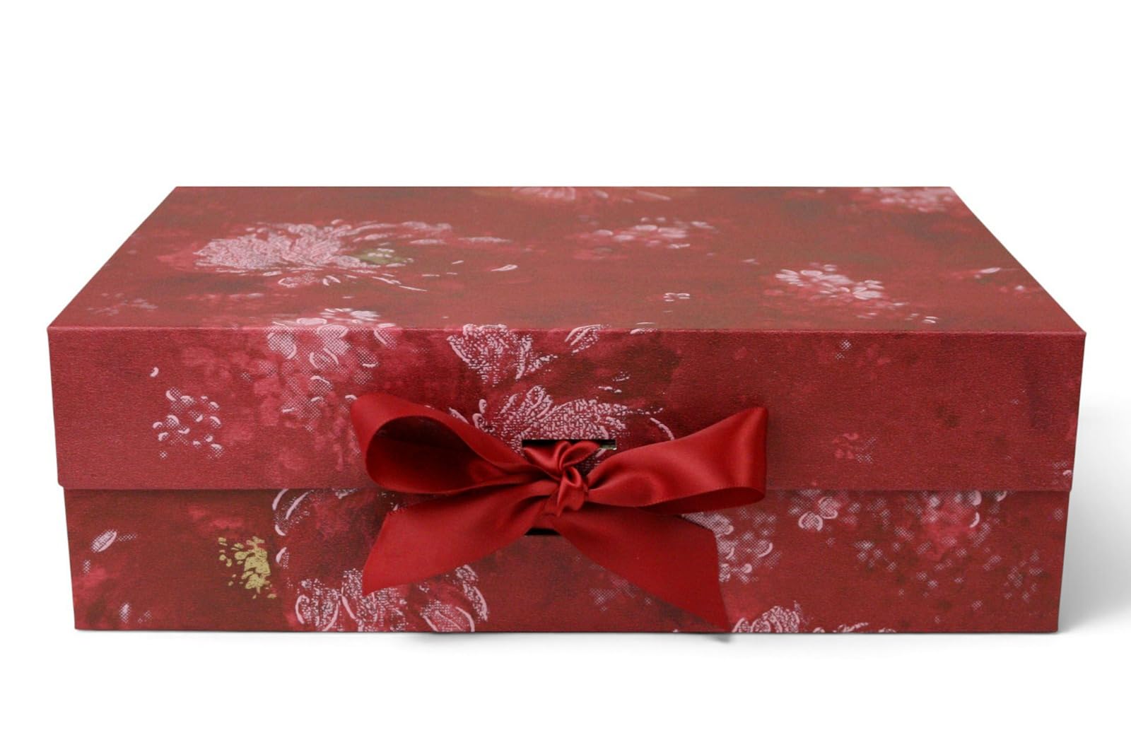Emartbuy Red Floral Magnetic Gift Box with Ribbon Tie 20x18.2x8 cm — image 1