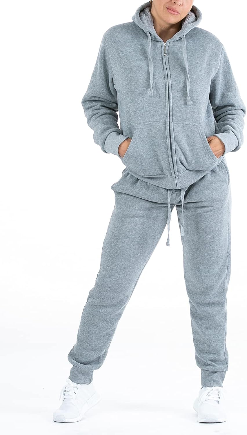 TanBridge Womens 2 Piece Sweatsuit Set Sherpa Lined Fleece Jogger Outfit Hoodie & Sweatpants Set - Image 2
