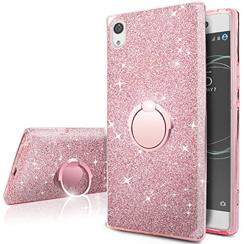 Sony Xperia XA1 Ultra Case, Silverback Girls Bling Glitter Sparkle Case with 360 Rotating Ring Stand, Soft TPU Outer Cover + Hard PC Inner Shell Skin for Sony Xperia XA1 Ultra Case -Rose Gold