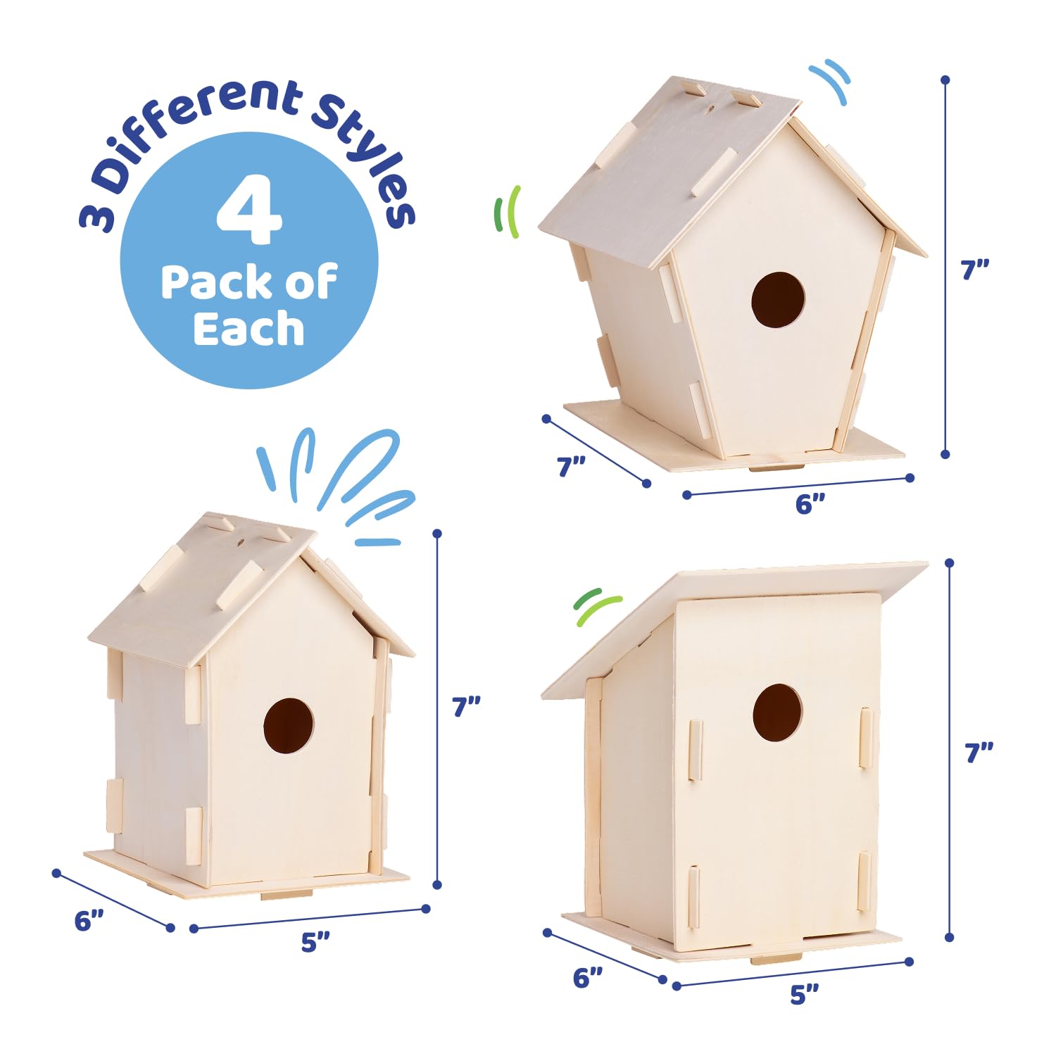 Amazaque 12 hölzerne Vogelhäuser für Kinder - Nistkasten-Set - Kreatives Basteln für Mädchen und Jungen - Nistkästen bauen und bemalen - Perfektes Geschenk für Geburtstage und Weihnachten