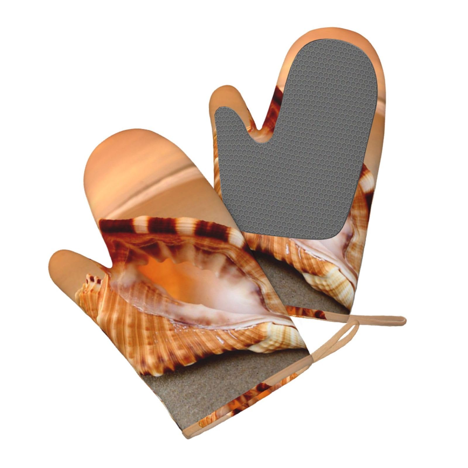 Aqrjlpo Women's Sunset Over The Sea The Shell Conch Silicone Oven Mitts Set 2Pcs, Printed Heat Resistant Non-Slip Silicone Oven Gloves For Kitchen Cooking Baking Microwave