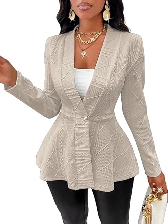 SKAYS Blazers for Women Business Casual Long Sleeve Solid Blazers & Suit Jackets Office Button Knit Cardigan