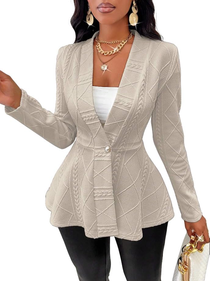SKAYS Blazers for Women Business Casual Long Sleeve Solid Blazers Suit Jackets Office Button Knit Cardigan