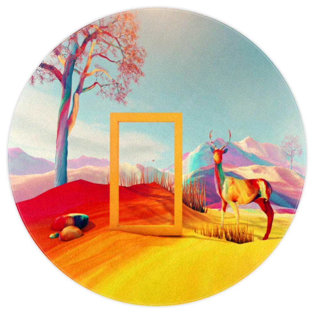 Tapis rond coleré motif cerf en polyester de 120cm pour salon accueillant
