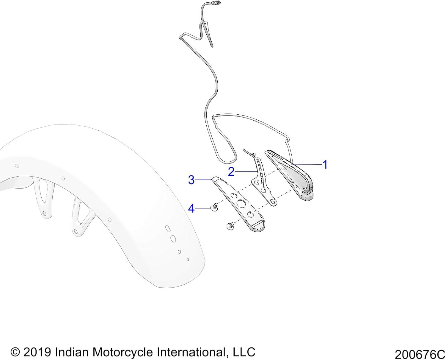 Indian Motorcycle Headdress Fin Non-Lit Assembly, Chrome, [Base] [PREM INTL], Genuine OEM Part 2414646-156, Qty 1