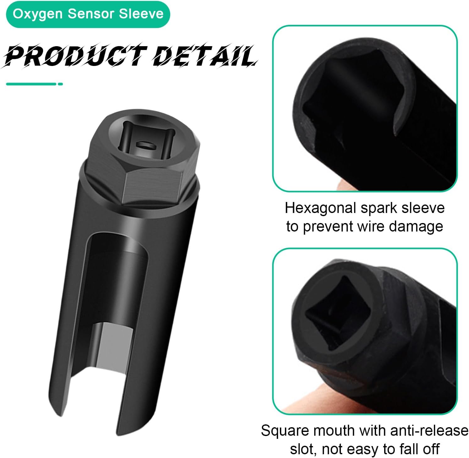 Oxygen Sensor Socket with Side Wire Cutout, 1/2 Inch Drive by 7/8 Inch 6-Point O2 Sensor Wrench Removal Tool, Offset Car Accessories for Preventing Damage to Wires (Large)