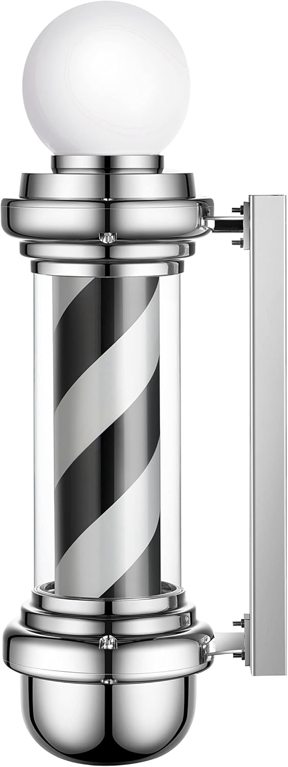 Barber Pole Rotating LED Light Salon Stripe Sign 27'' Outdoor Waterproof for Barber Shop (Black/White)