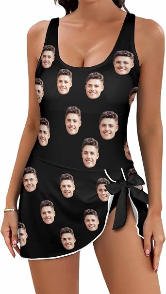 Custom Face Swimsuits for Women One Piece Personalized Funny Bathing Suits with Face Swimdress Tankini for Swimwear