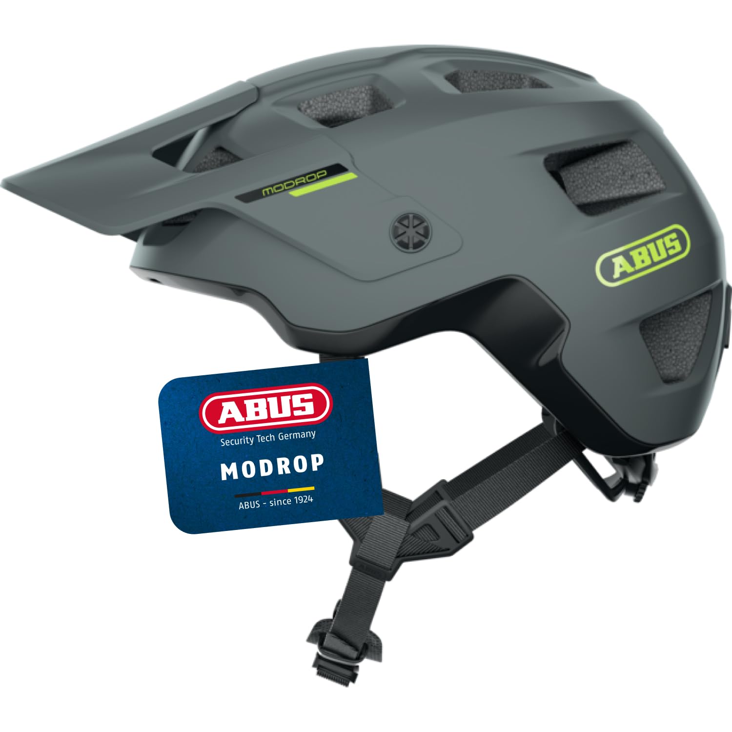 ABUS MoDrop Casco MTB, casco da bicicletta robusto con buona ventilazione per mountain bike, vestibilità personalizzata, per donna e uomo Grigio (concrete grey) M (54-58 cm​) | Tecnologia In-Mold, sistema di regolazione, supporto occhiali, apertura per tr