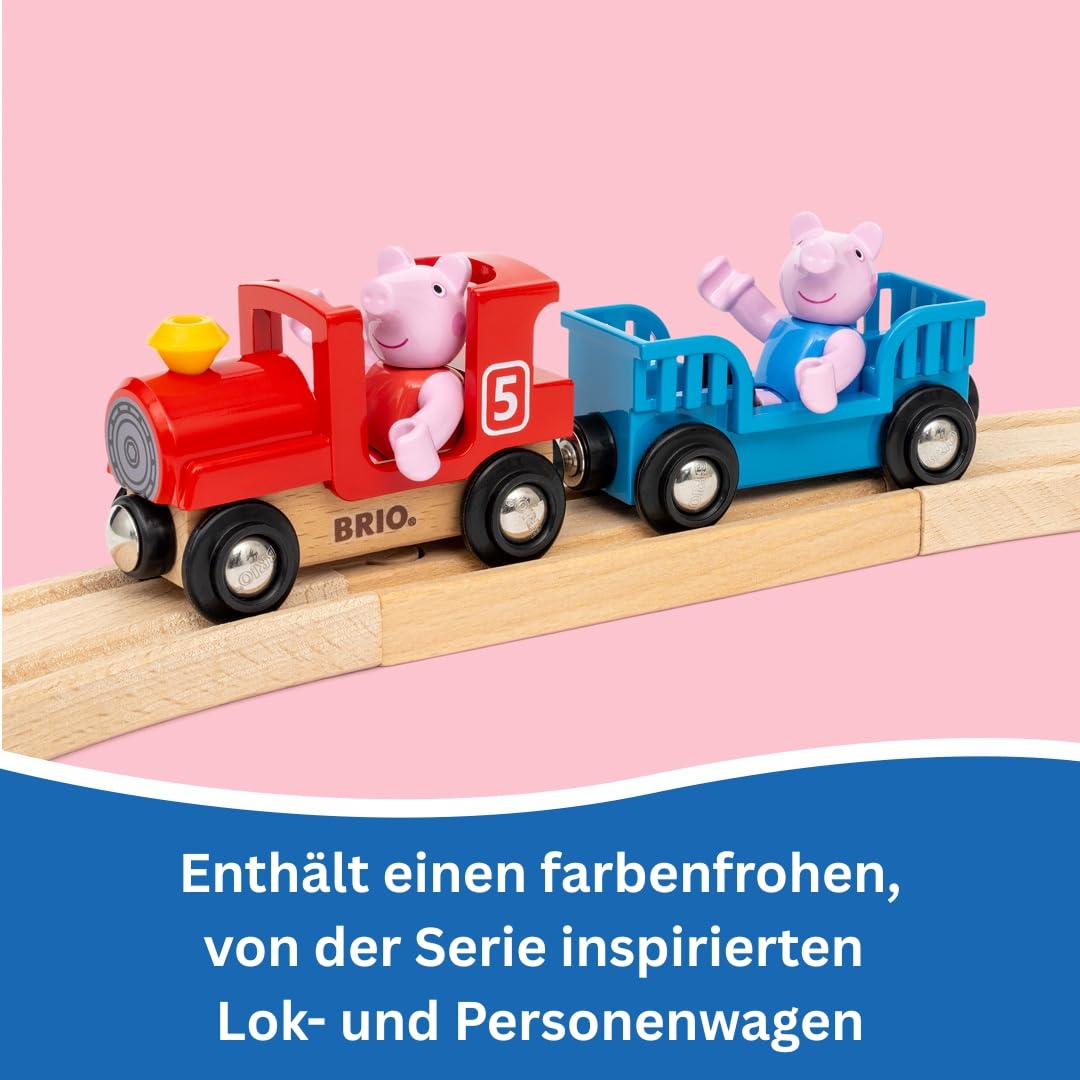 BRIO - Peppa Wutz Eisenbahn-Set - Spielzeug Eisenbahn für Kinder mit Spielfiguren und weiterem Zubehör, Spielzeug ab 3 Jahren, Eisenbahn Starter-Set zur Kleinkindserie Peppa Wutz - 36123