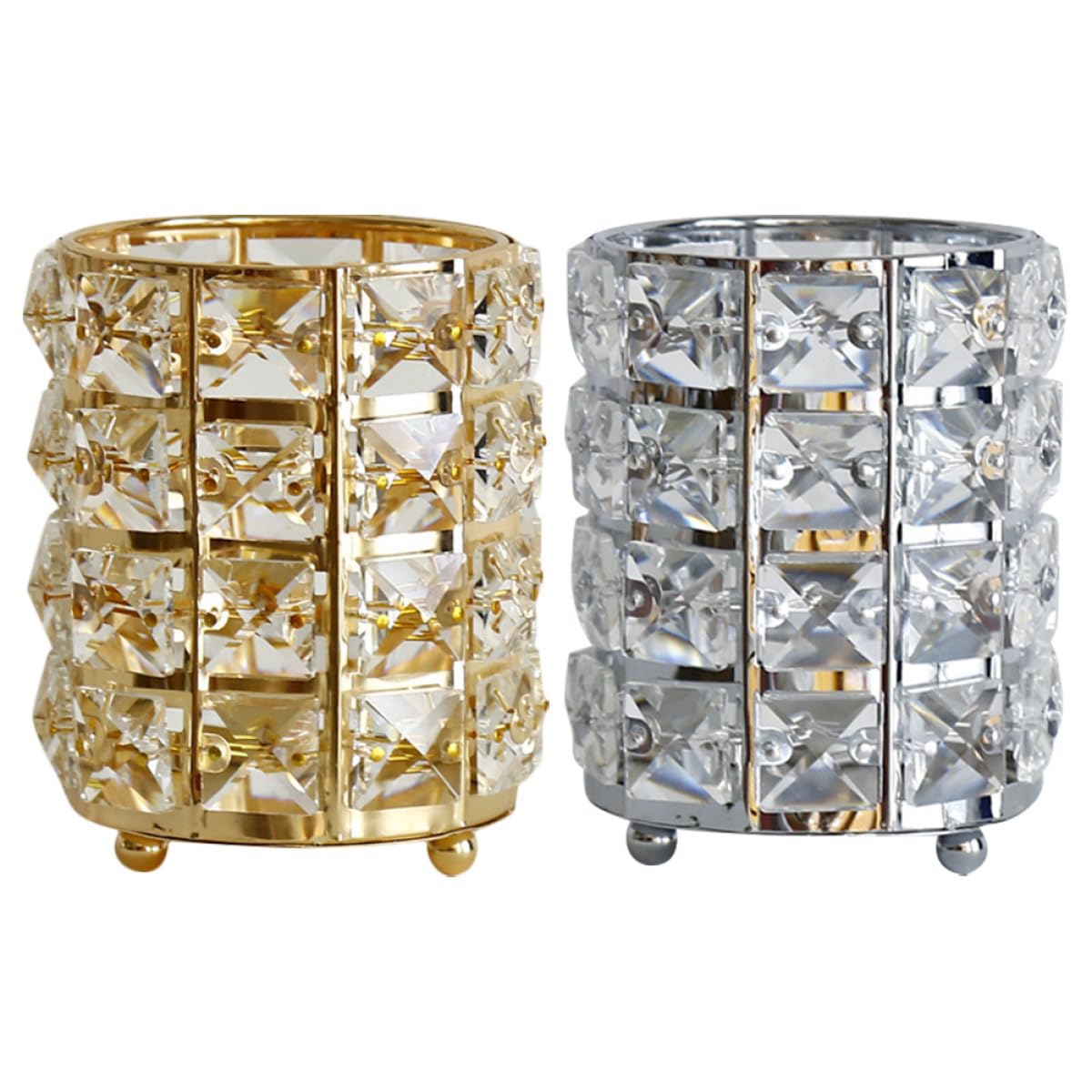Portalápices de Cristal 2 Piezas (oro y Plata), Soporte para Guardar Bolígrafos y Brochas de Maquillaje, Organizador Transparente para Oficina, Escritorio y Tocador, Accesorio