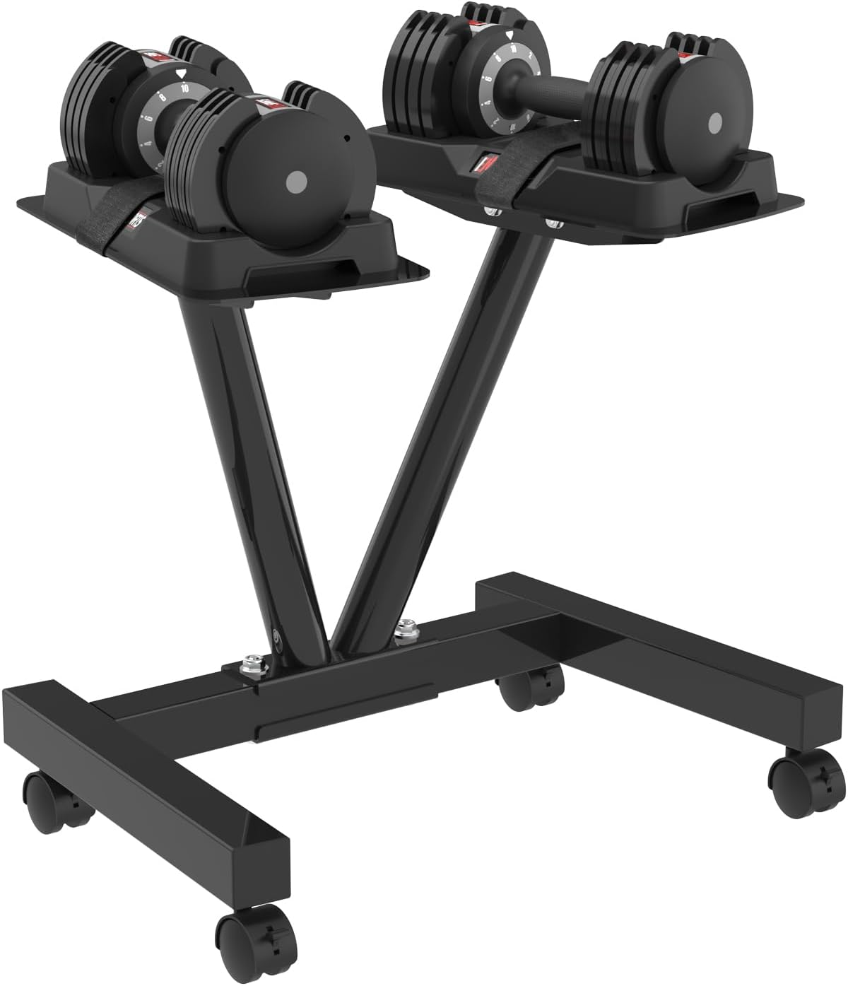 EnterSports Adjustable Dumbbell Stand with Wheels, Heavy-duty Dumbbell Rack Fits Both 5-90 lb Adjustable Dumbbells, Compatible with Multiple Dumbbell Models Load Capacity of 220 LB （Dumbbells are not included)