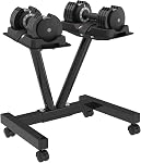 EnterSports Stand réglable avec roues, rack robuste pour dumbbell s'adapte à la fois 5-90 lb Dumbbells réglables, compatible avec plusieurs modèles de dumbbel Capacité de charge de 220 LB (Les ampoules ne sont pas incluses)
