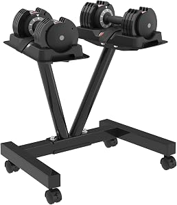 EnterSports Adjustable Dumbbell Stand with Wheels, Heavy-duty Dumbbell Rack Fits Both 5-90 lb Adjustable Dumbbells, Compatible with Multiple Dumbbell Models Load Capacity of 220 LB （Dumbbells are not included)