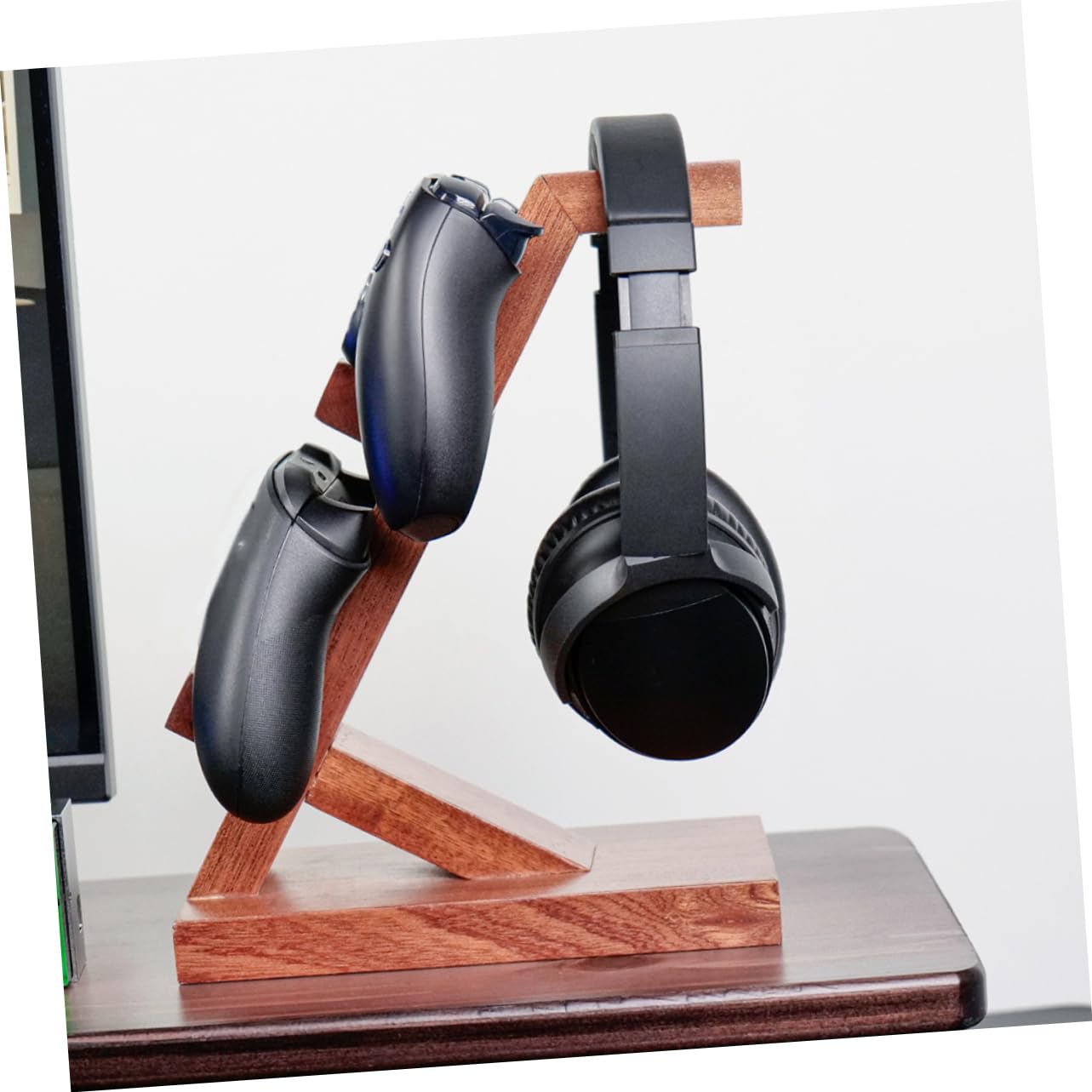 Supporto Controller da Parete in Legno Marrone, per Cuffie e Gamepad | Uso per Zona Gaming e Display, Struttura Semplice e Portatile, Organizzazione e Protezione dei Controller