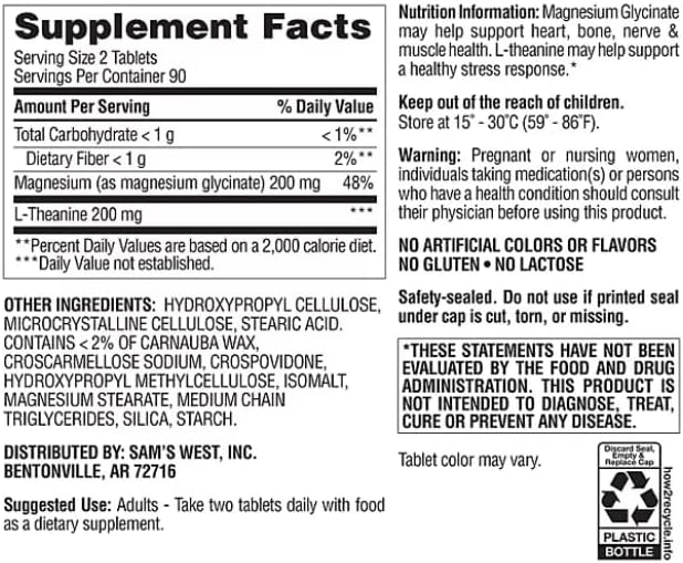 Miniatura 2 de Glicinato de magnesio con tabletas de L-teanina, 180 ct.
