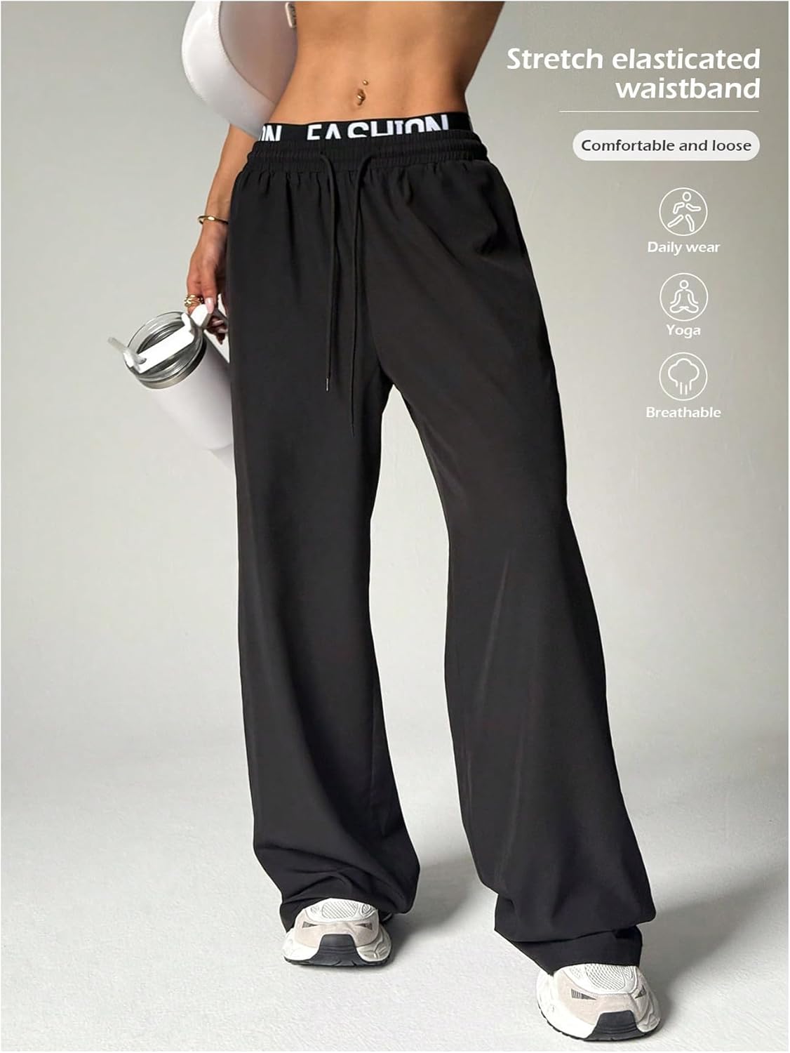 GORGLITTER Women's Stacked Baggy Sweatpants Y2K Fall Wide Leg High Waist Jogger Travel Yoga Workout Sweat Pants - Image 6