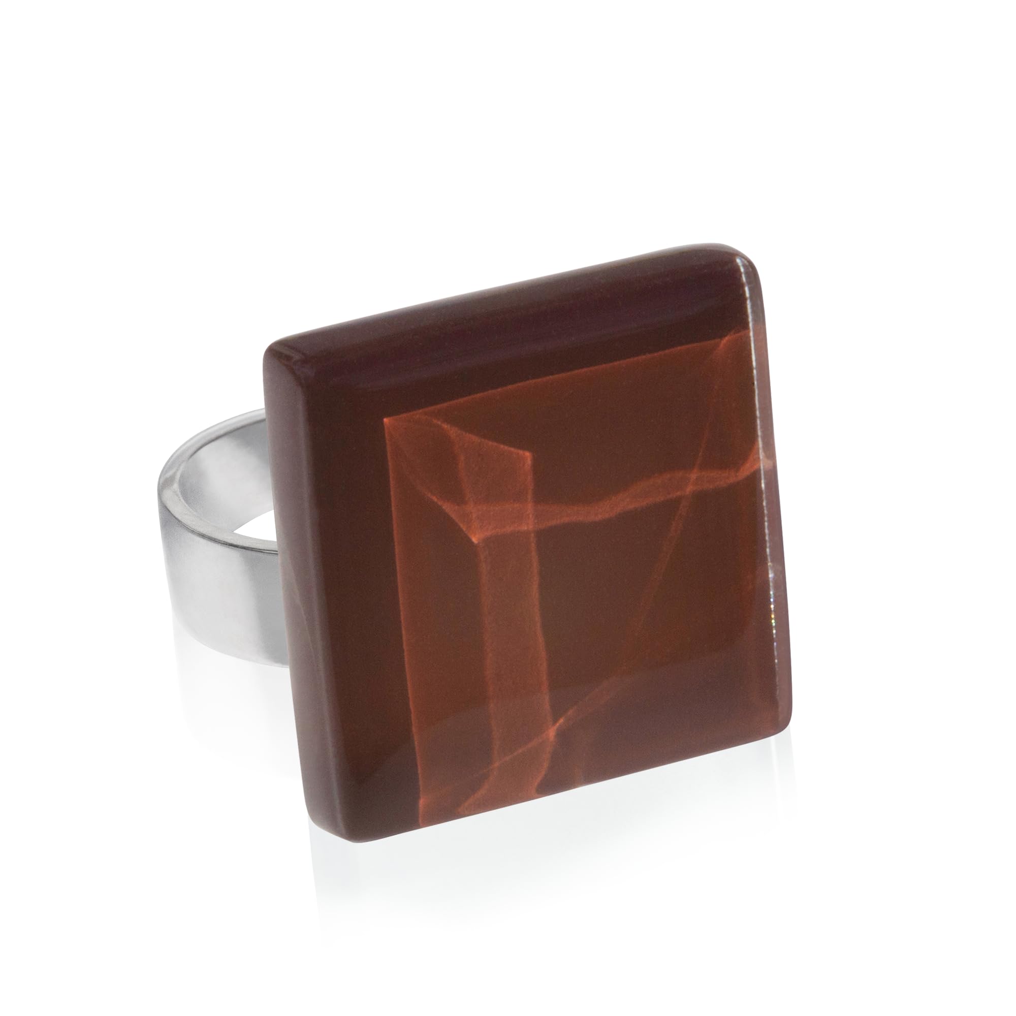 ALEXASCHA Statement Ring mit braunem Stein (20mm) • Geburtsstein Schmuck Geometrisch • Edelstahlring größenverstellbar (min. Ø 19mm) • handgemacht & nachhaltig