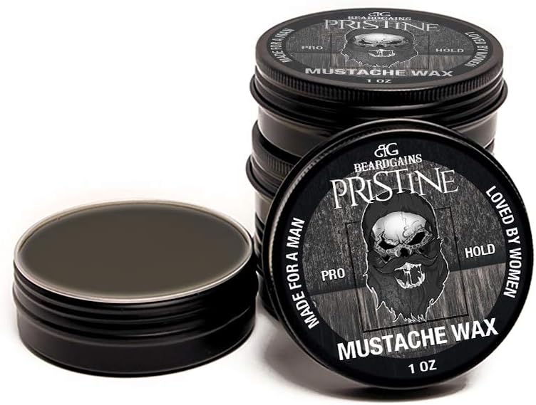 BEARD GAINS Pristine Scent Strong Hold Mustache Wax 1oz - Hold, Mold, and Tame Moustache W/Organic and Natural Stache Wax (Black)