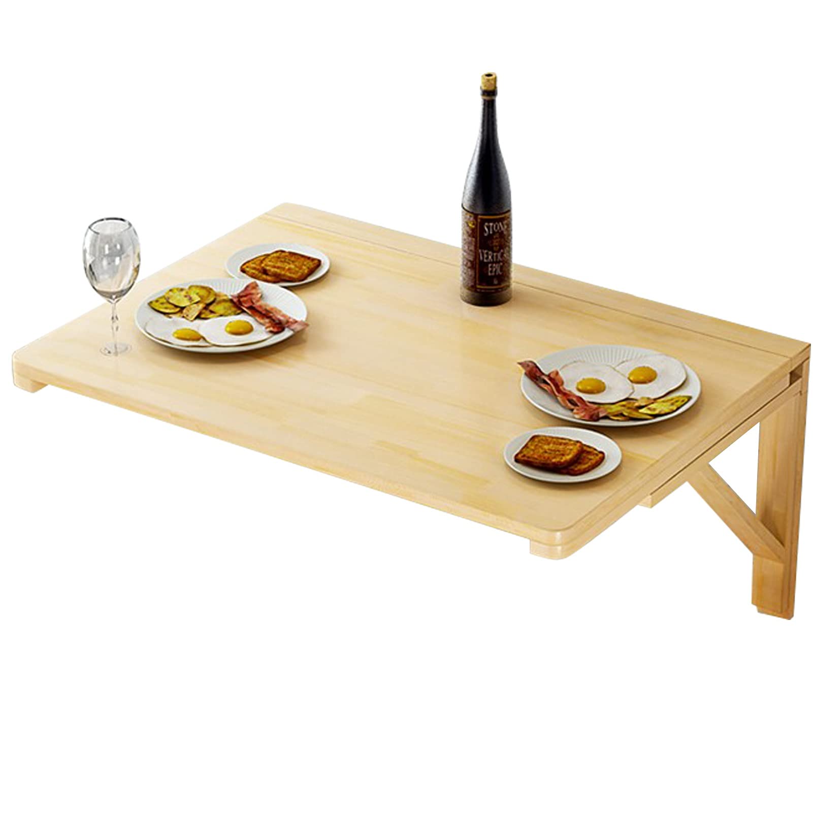 Table murale rabattable en bois naturel pour petits espaces | Bureau d'angle pliant