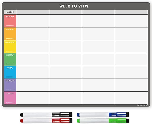 TMS A4 Magnetic Weekly Planner Whiteboard for Fridge | Dry Wipe Meal Planner, Calendar or Memo Board | Plan Family or Business Tasks | Dry Erase To Do List Magnet | with 4 Dry Erase Pens [30 x 21cm]
