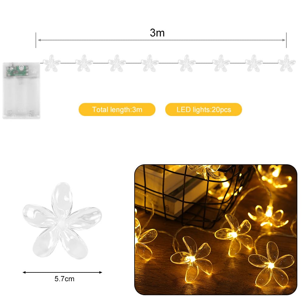 Cadena de Luces de Flores, 3 M 20 Guirnalda de luces LED de Cerezo,Funciona con Pilas,Impermeable Guirnalda de Flores,Guirnalda Luces Decorativas Interior Exterior para Jardín,Boda,Blanco Cálido