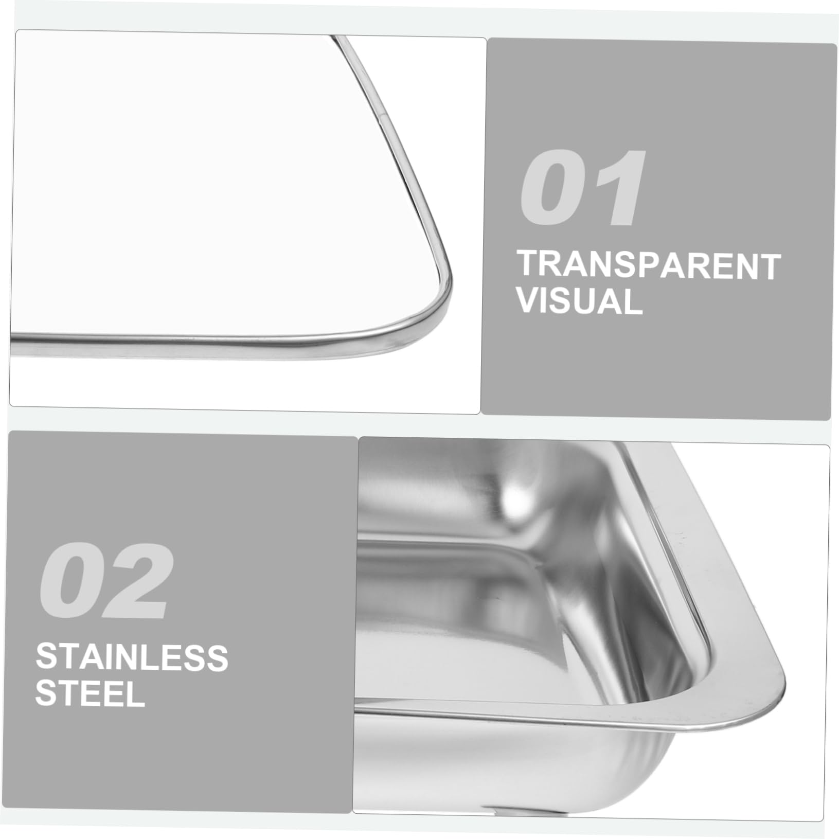 Happyyami Plateau de Buffet Plat Rectangulaire 41x25 Cm Acier Inoxydable avec Couvercle Verre Service Restauration la Cuisine Cantine Professionnel