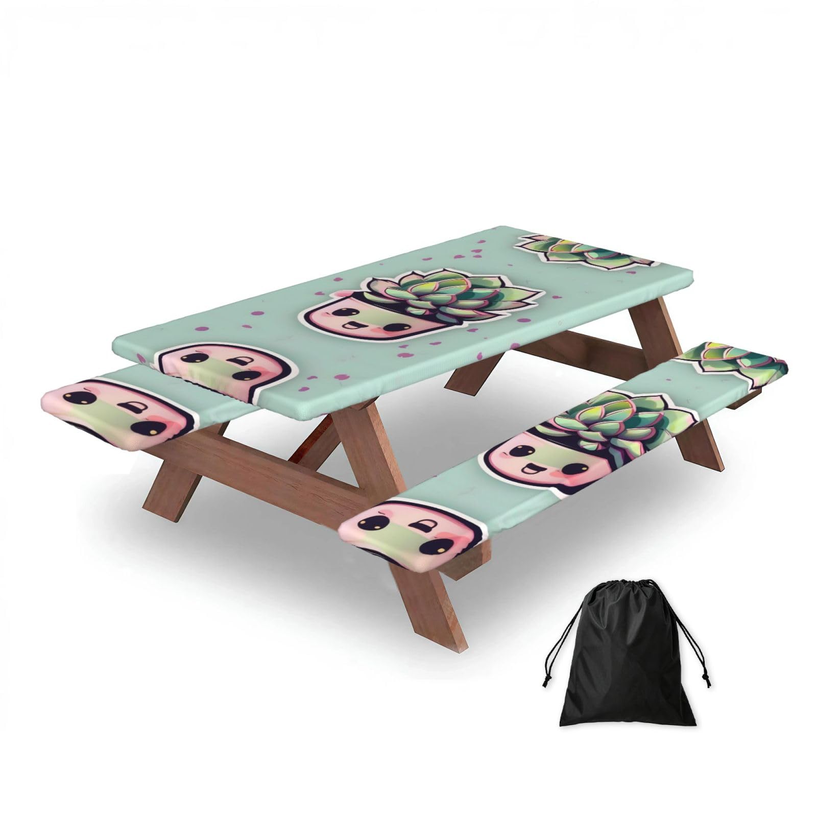 Zqytgfdc Black Smiling Succulents Rectangular Water-Repellent Picnic Tablecloths, Outdoor Camping, Picnic, Bbq