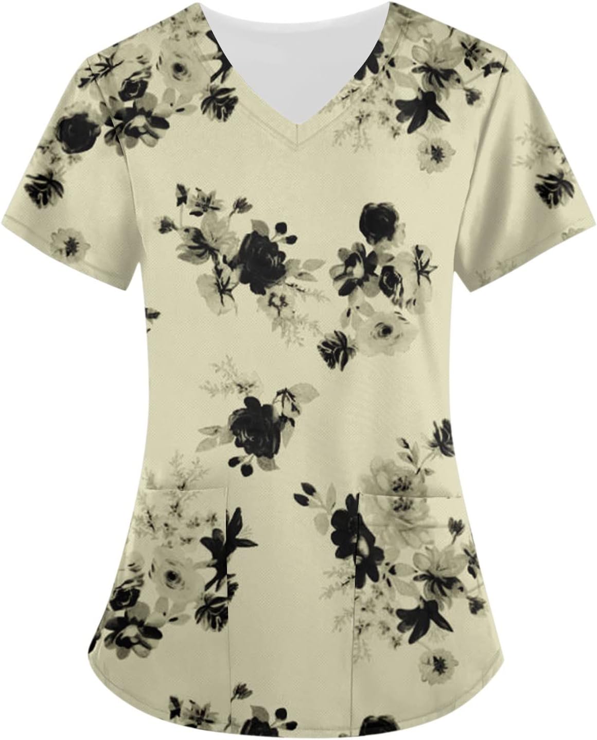 Womens Spring Summer Tops, Short Sleeve V Neck Print T Shirts Casual Business Blouses with Pockets, S-5XL