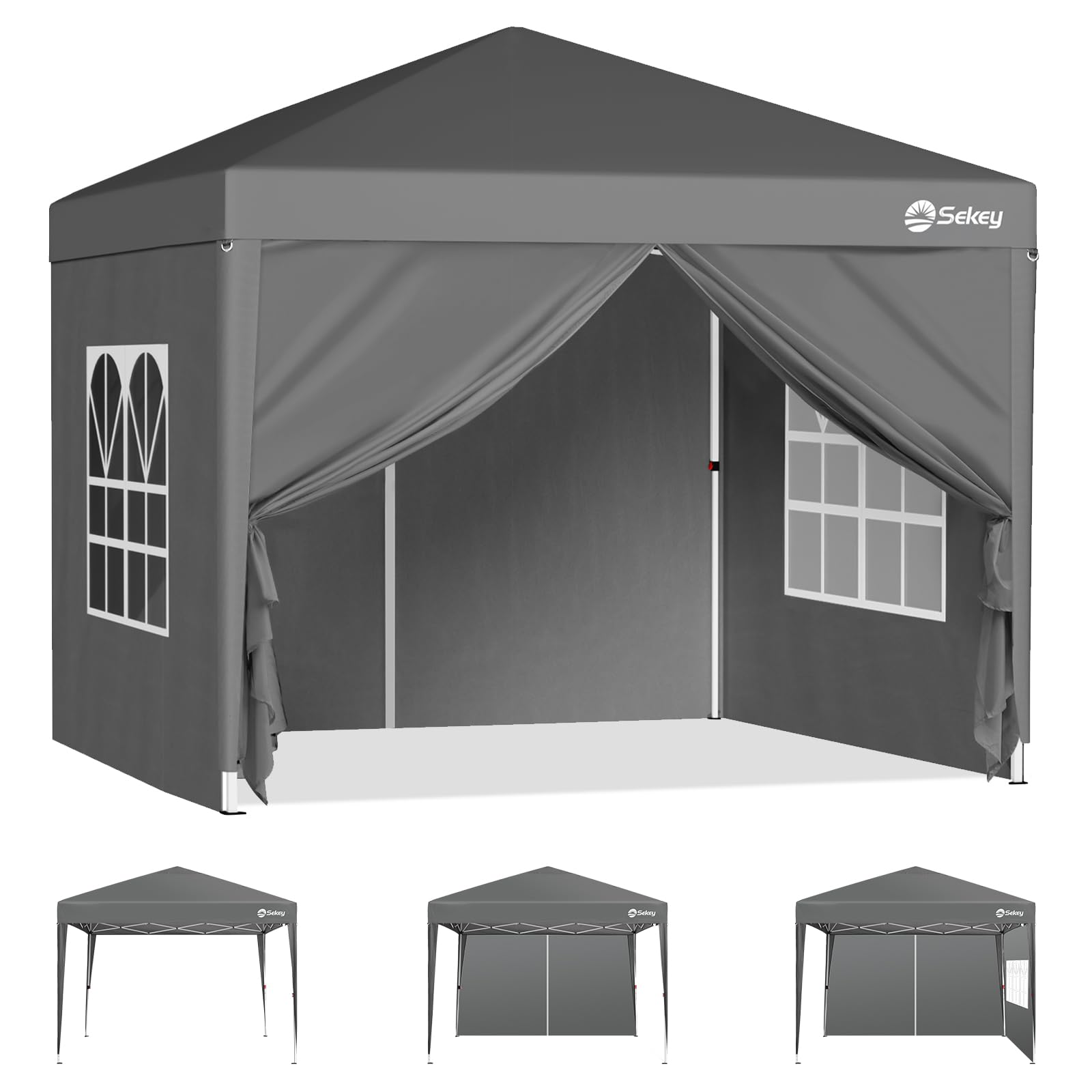 Sekey Pop Up Gazebo with Sides 2m x 2m, Heavy Duty Gazebo with Carry Bag, Instant Setup, Waterproof 1000mm - Marquee Garden Party Tent Outdoor, (Grey, 2x2 with Sides) — image 1