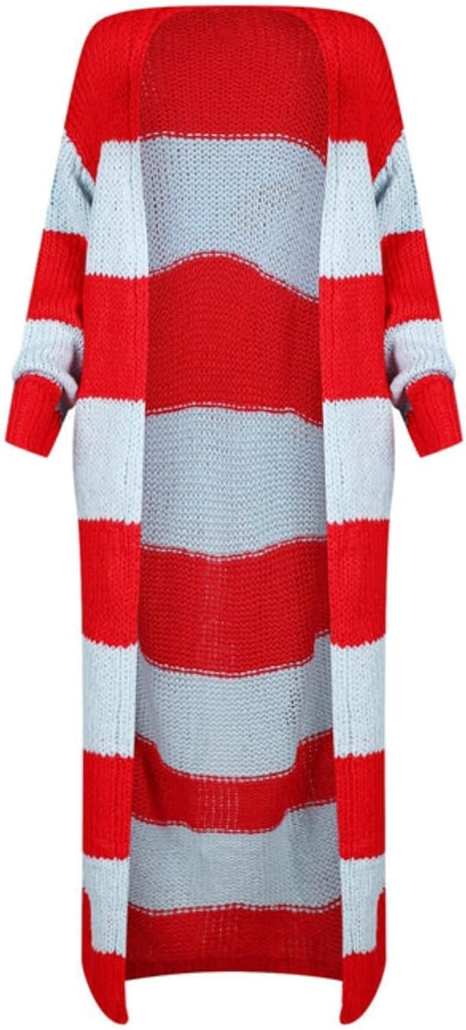 Women's Color Block Striped Long Cardigan Sweaters Open Front Oversized Chunky Knit Slouchy Loose Sweater Coat - Image 8