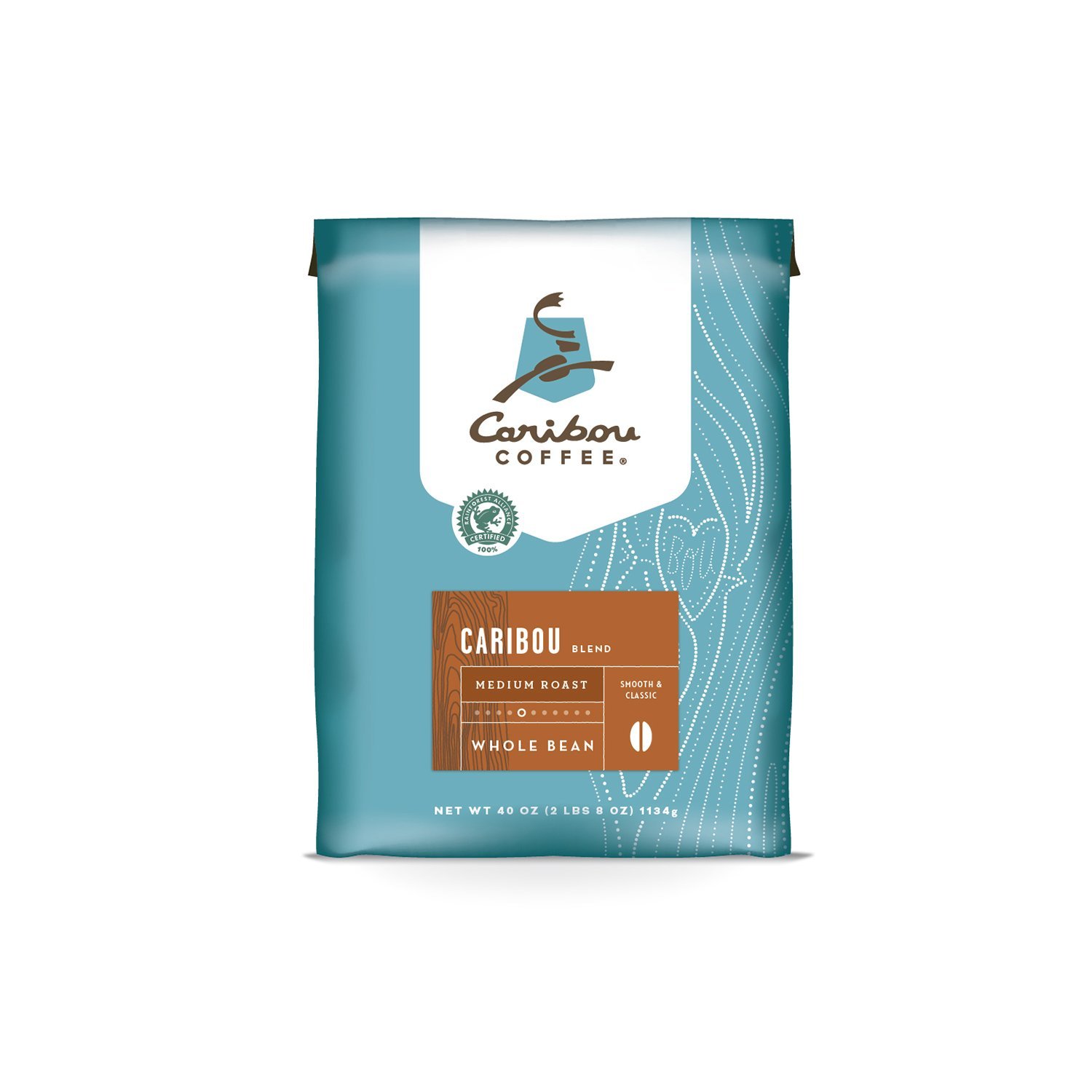 Caribou Coffee, Caribou Blend, Whole Bean, Value Pack 40 oz. Bag, Smooth & Balanced Medium Roast Coffee Blend from the Americas & Indonesia, with A Syrupy Body & Clean Finish; Sustainable Sourcing.