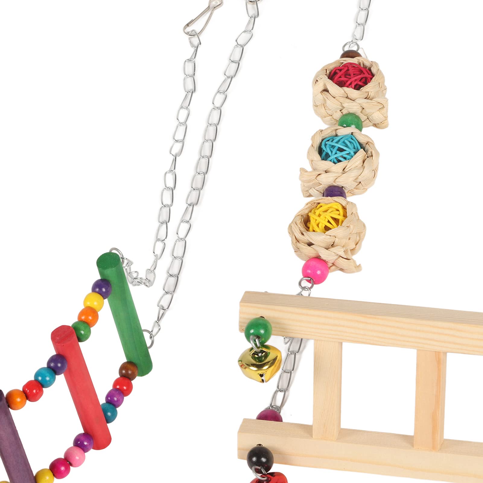 12-teiliges Hühnerstall-Spielzeug, bunte Leier, Schaukel, Hängebrücke, Leiter, Obstgabeln, Spiegel, Rattan-Kugelschnur-Set