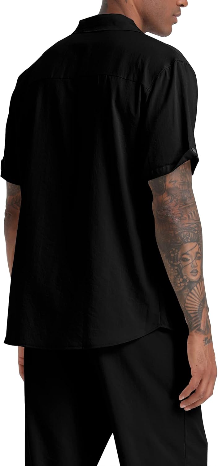 Men's Beach Clothes 2 Piece Outfits Sets Casual Short Sleeve Button Down Shirt Yoga Pants Vacation Suit Summer linen - Image 5