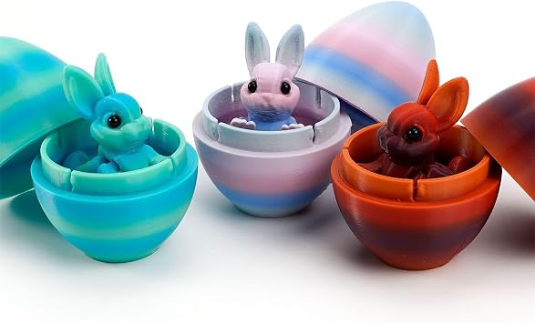 3D Printed Easter Eggs with Bunny Inside, Easter 3D Printing Mystery Bunny Egg Fidget Toy, Easters Rabbit 3D Printed Toys Mini Rabbit Toys Easters Gift for Children Party Decoration (H)