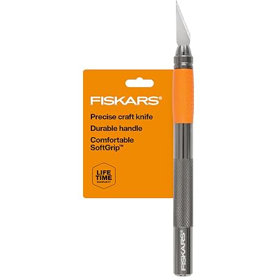 Fiskars Detail Craft Knife, Exacto Hobby Knife for Crafting, Arts, Modeling, Scrapbooking Supplies for Adults, Durable Aluminum Body, Included with Protective Cover, 6.21", Orange