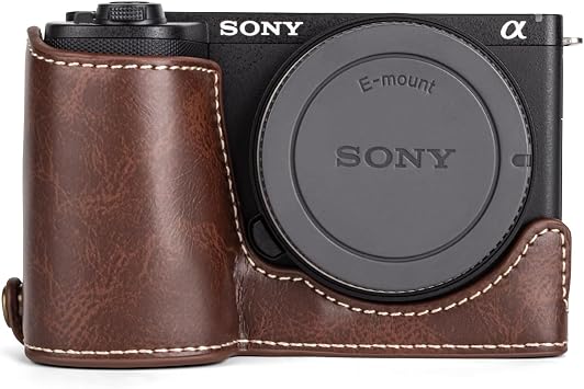 MUZIRI KINOKOO ZV-E10 II Half Case, PU Leather Protective Case for Sony Alpha ZVE10 II/ZV-E10 II Camera, with Opening Bottom & Hand Grip Design - Coffee