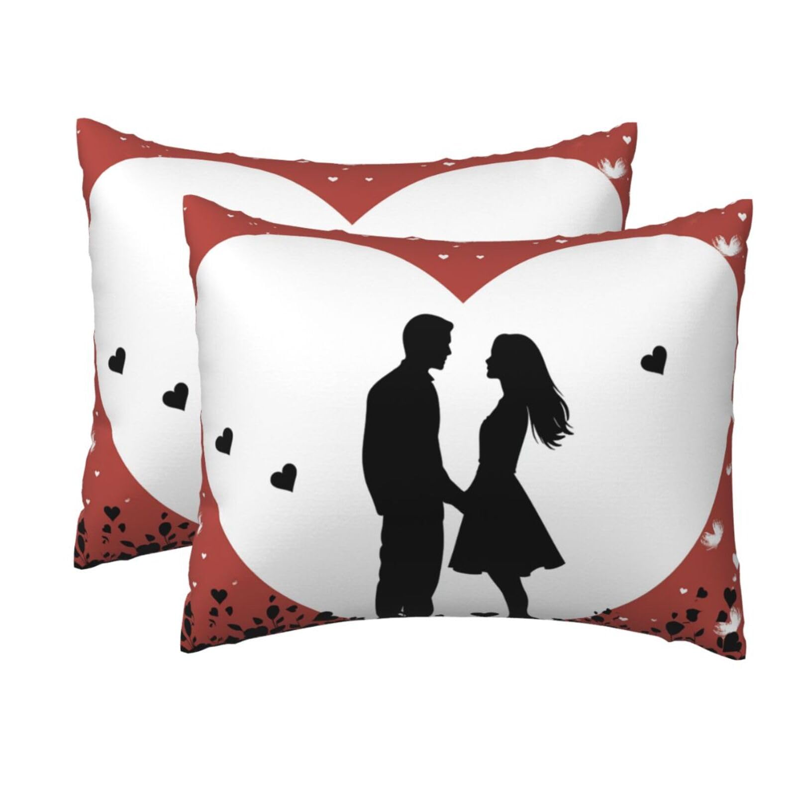 2 Pack Standard Size Pillow Cases for Hair and Skin Soft Breathable Pillow Case Covers with Hidden Zipper Couple Silhouette and Heart Shape Pillowcase 20x26 Inches Pillow Cover for Sleeping Gift