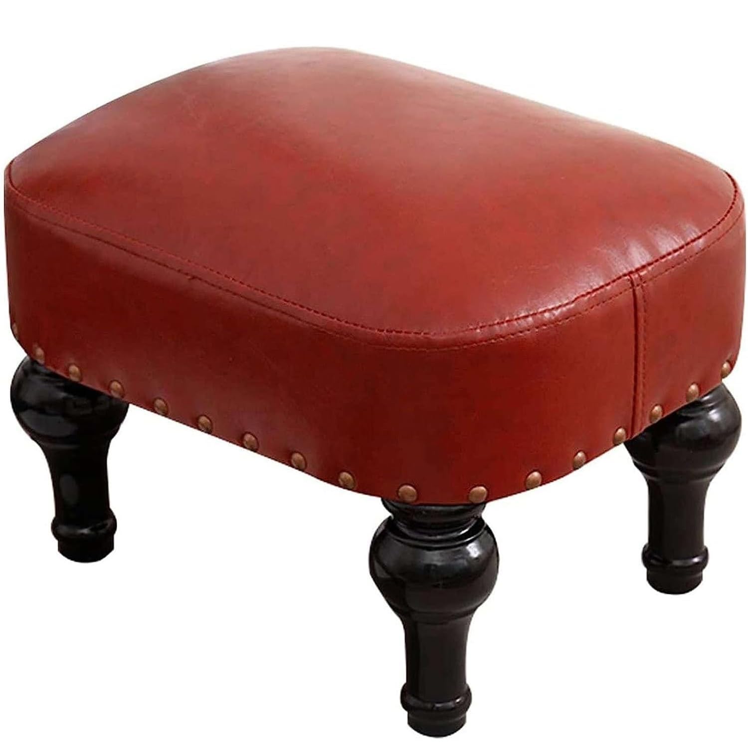 DiicMa Small Footstool Ottoman Leather Upholstered Footrest Wooden Foot Rest Stool Sofa Stool for Foot Rest for Living Room (Color : Red)