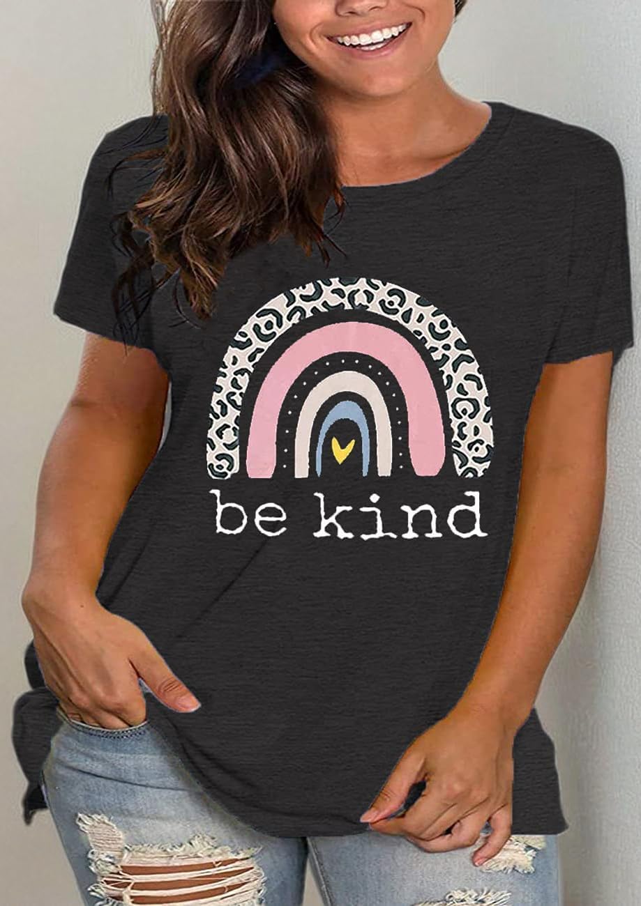 Plus Size Be Kind Tshirt Women Cute Rainbow Graphic Tees Funny Teacher Shirts Short Sleeve Inspirational Kindness Shirt - Image 4