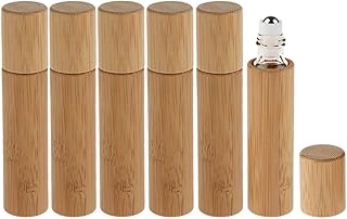 6 Pack Roll On Bottle,10ml Essential Oil Bottle Bamboo Shell,Clear Glass Inner with Stainless Steel Roller Ball Travel Perfumes Bottles Container Lip Gloss,Eye Cream Storage Opener&Pipette Included