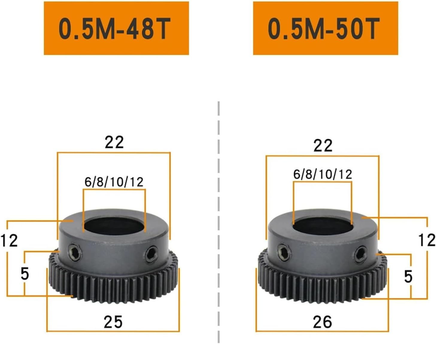 Spur Gear 0.5M 48T/50T Bore Size 6/8/10/12 Mm Mini Wheel SC45#Carbon Steel 1Pcs(8x3x1.4 mm,48 Teeth)