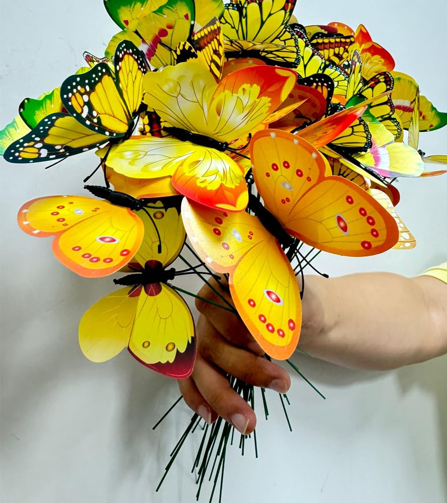 3D Butterfly Garden Stake Decor,10" PVC Butterfly Garden Decor for Outside,Shaking Head Artificial Butterflies for Bouquet Outdoor Wall Lawn Pathway Plant Pot Flower Bed Yard Decor (50 - Image 4
